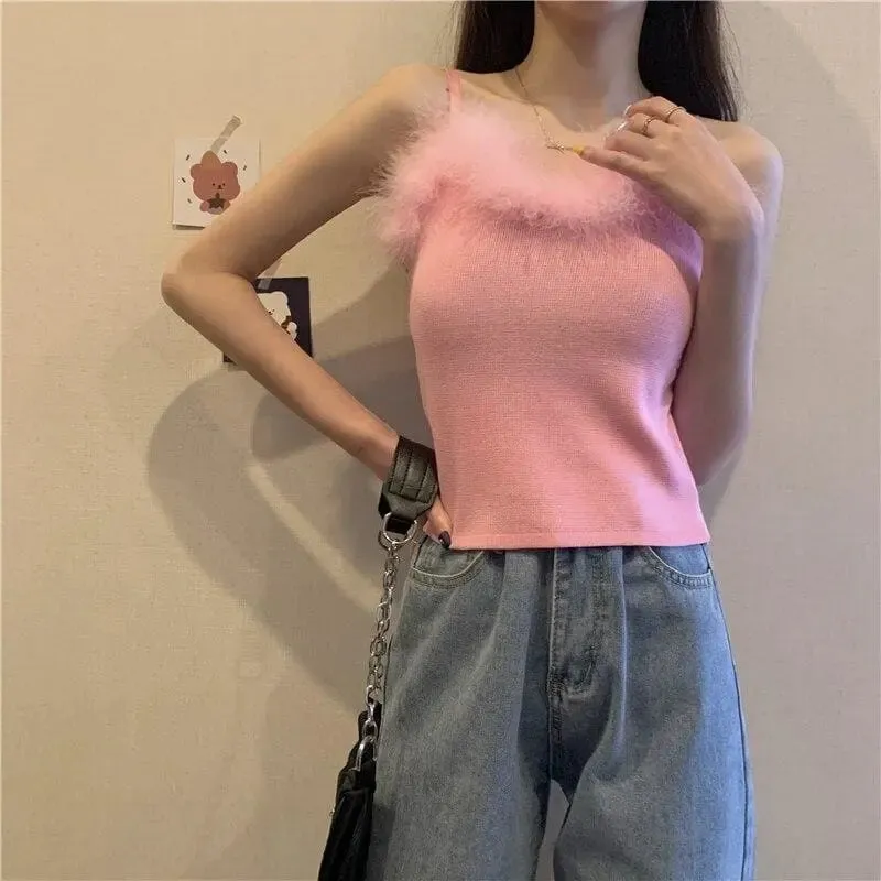 90s-Princess Feather Pastel Kawaii Aesthetic Knit Top MK18534