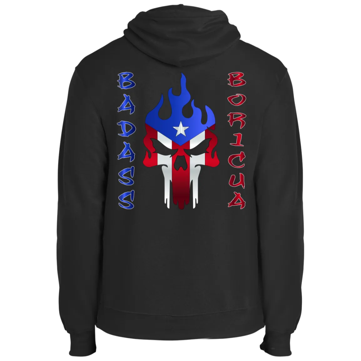 Badass Boricua Flaming Skull Core Fleece Pullover Hoodie