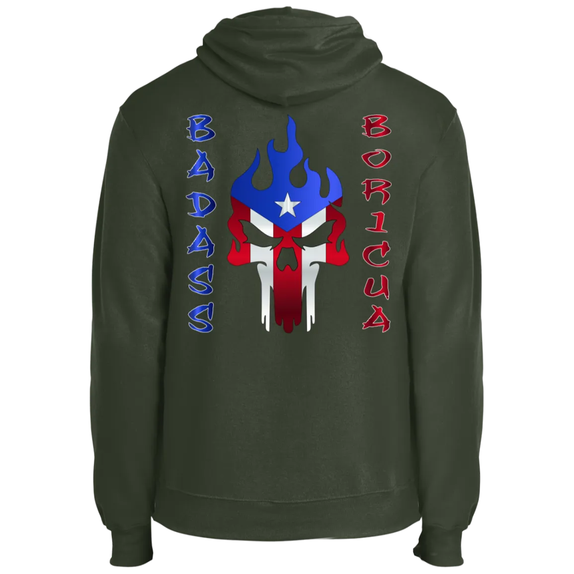 Badass Boricua Flaming Skull Core Fleece Pullover Hoodie