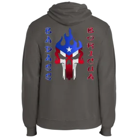 Badass Boricua Flaming Skull Core Fleece Pullover Hoodie