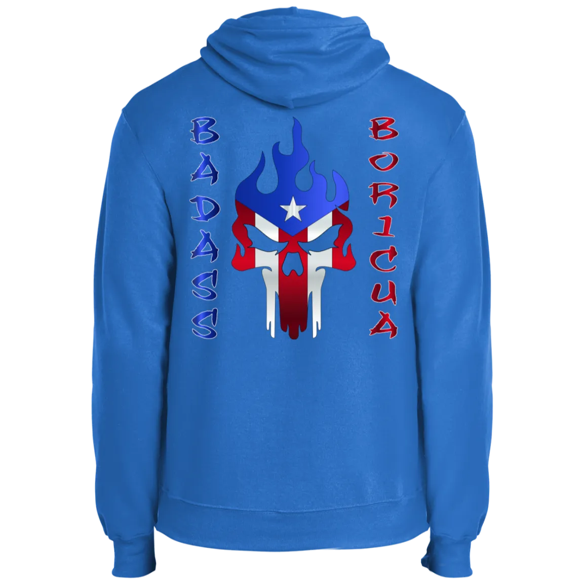 Badass Boricua Flaming Skull Core Fleece Pullover Hoodie