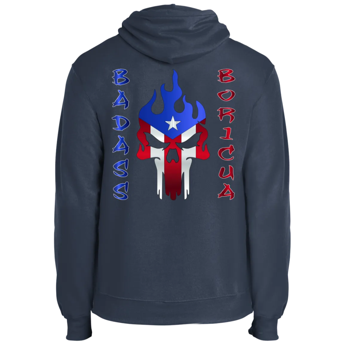 Badass Boricua Flaming Skull Core Fleece Pullover Hoodie