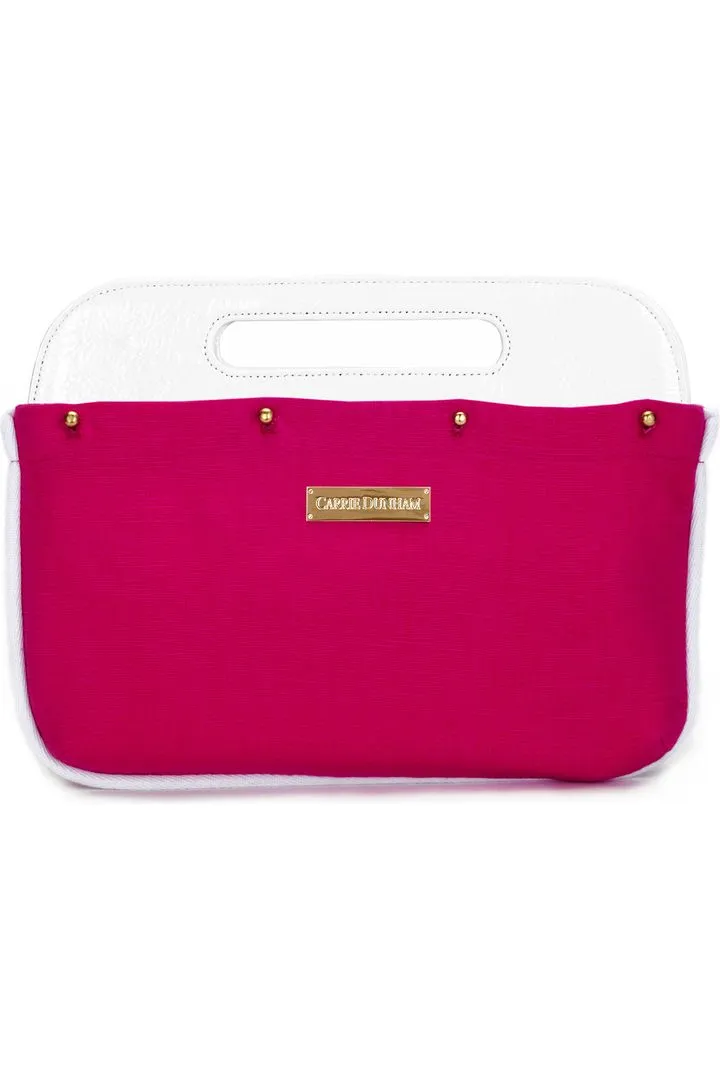 Bright Hot Pink with White Piping Linen Clutch Cover