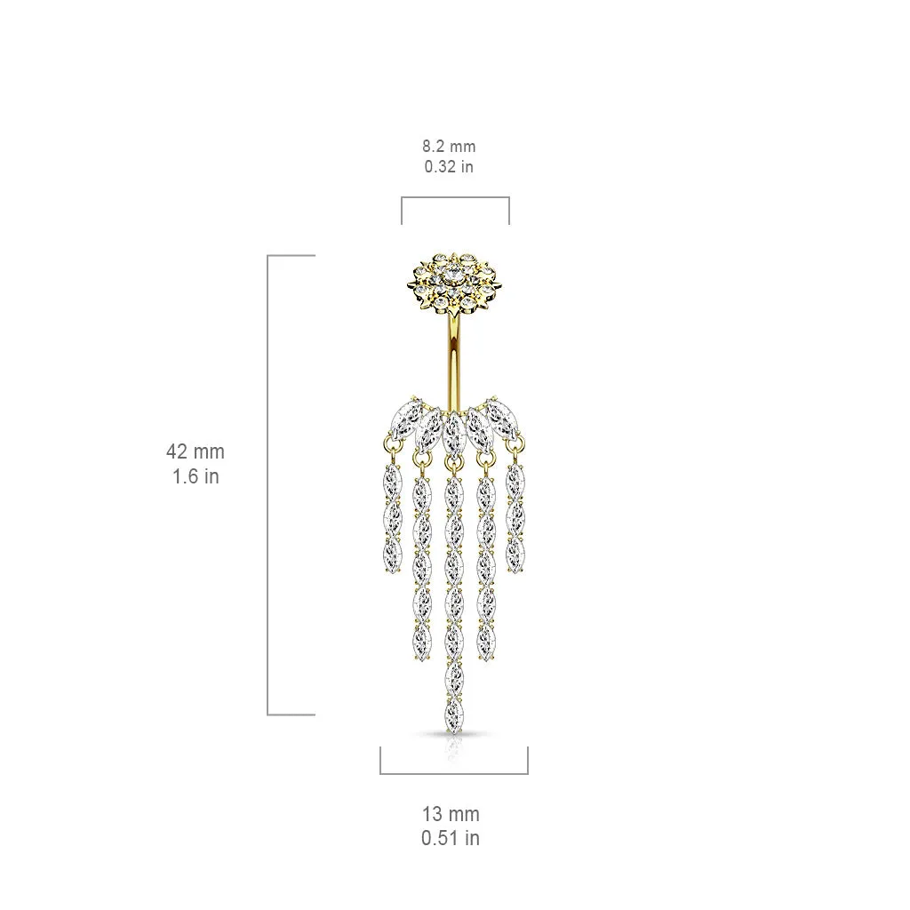 Crowned Ice Chandelier Belly Bar with Gold Plating