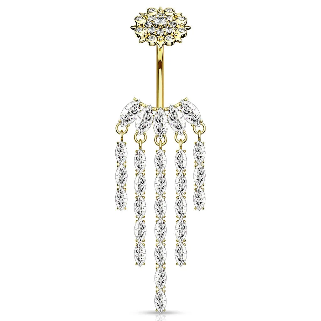 Crowned Ice Chandelier Belly Bar with Gold Plating