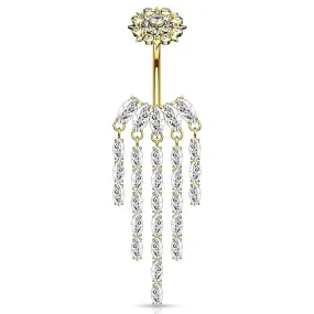 Crowned Ice Chandelier Belly Bar with Gold Plating