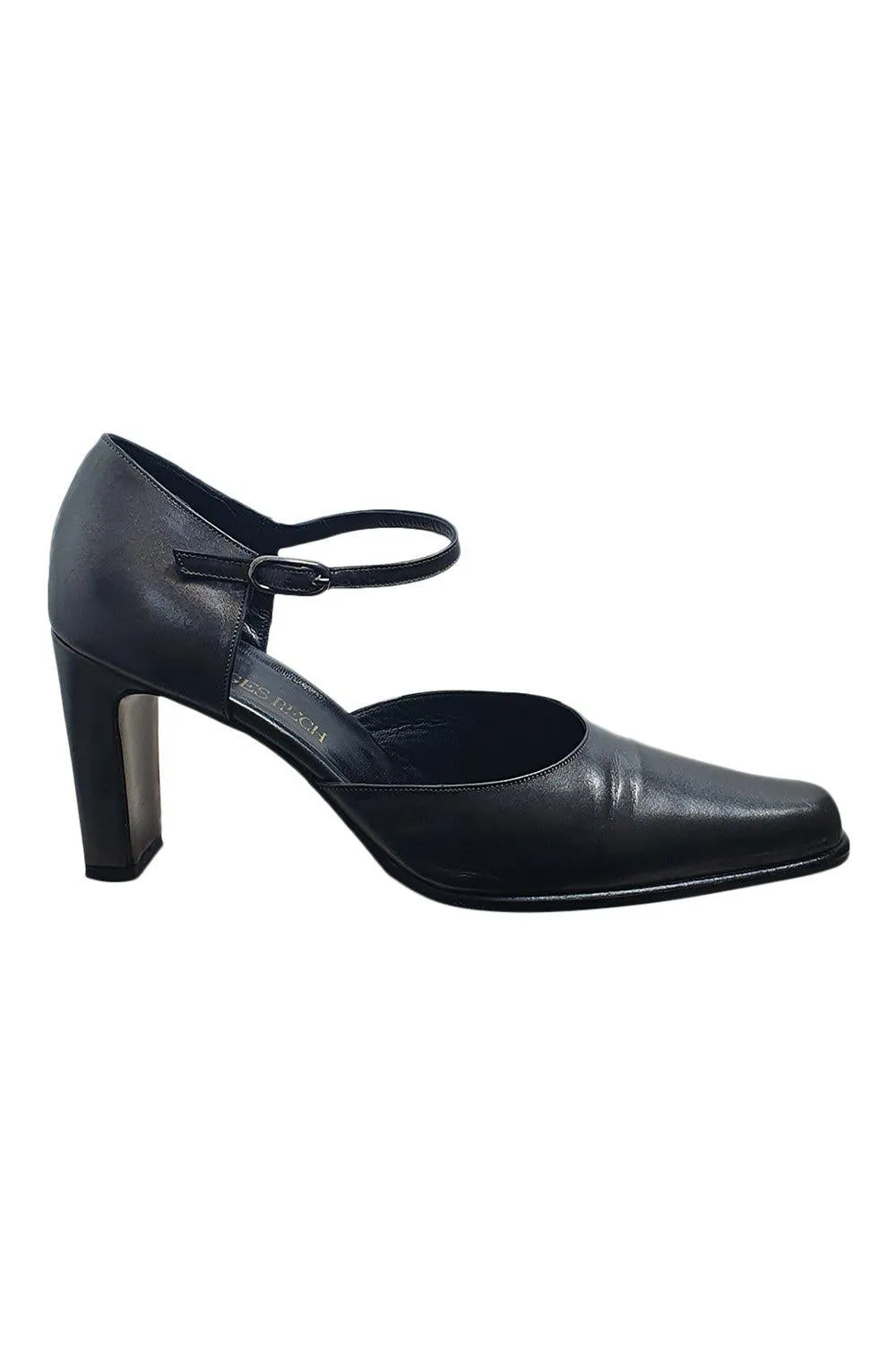 GEORGES RECH Vintage Black Ankle Strap Court Shoes (39)