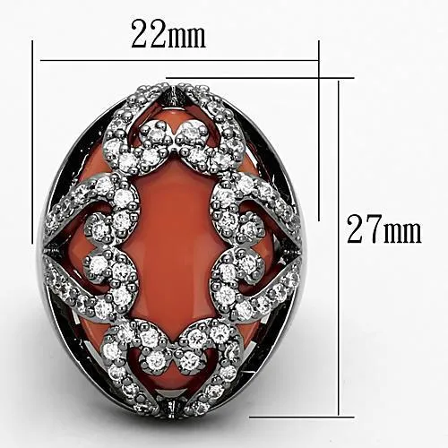 LOA886 Ruthenium Brass Ring with Synthetic in Orange