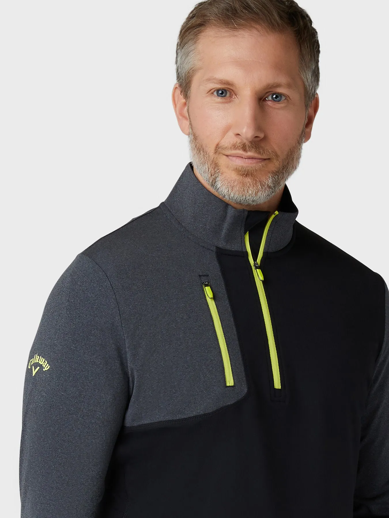 Men's Aquapel Quarter Zip Mixed Media Sweatshirt In Caviar