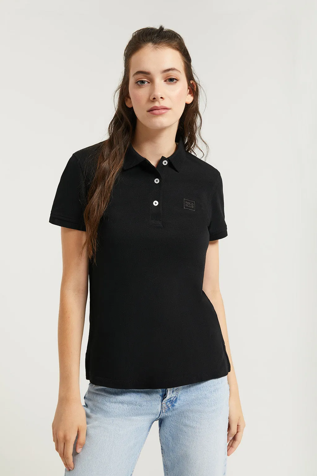 Polo de manga corta piqué negro con logo Polo Club