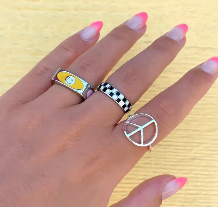 Silver Black and White Puravida Checkerboard Ring