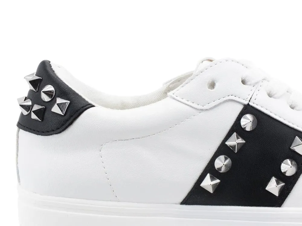 STEVE MADDEN Escalade Sneaker Platform Borchie White Black ESCA07S1