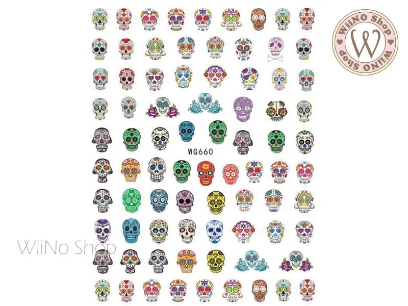 Sugar Skull Adhesive Nail Art Sticker - 1 pc (WG660)