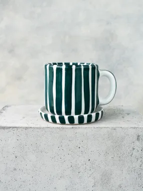 Taza de Cerámica con Rayas color Verde Bosque