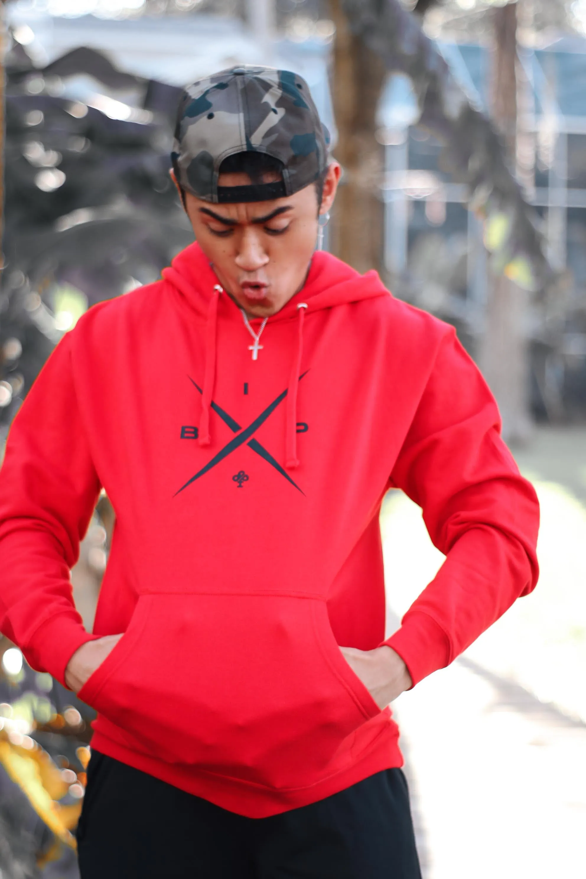 X 2.0 Logo   Cotton Hoodie Blue/ Red